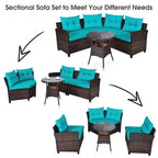 Costway Ensemble de Meubles de Jardin 4 pièces en Rotin Canapé Table Coussins Turquoise\Noir\Bleu marine\Rouge