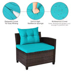 Costway Ensemble de Meubles de Jardin 4 pièces en Rotin Canapé Table Coussins Turquoise\Noir\Bleu marine\Rouge