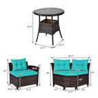 Costway Ensemble de Meubles de Jardin 4 pièces en Rotin Canapé Table Coussins Turquoise\Noir\Bleu marine\Rouge
