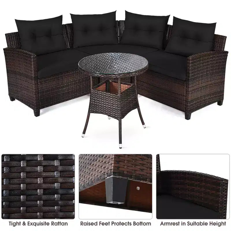 Costway Ensemble de Meubles de Jardin 4 pièces en Rotin Canapé Table Coussins Turquoise\Noir\Bleu marine\Rouge