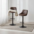 Costway Set of 2 Adjustable Bar Stools Swivel Bar Chairs Hot-stamping Cloth Retro Brown Low Back