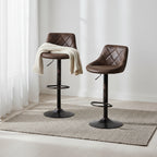 Costway Set of 2 Adjustable Bar Stools Swivel Bar Chairs Hot-stamping Cloth Retro Brown Low Back