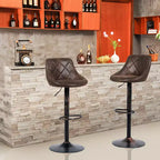 Tabourets de bar réglables Chaises de bar pivotantes Tissu estampé à chaud Rétro Marron Dossier bas