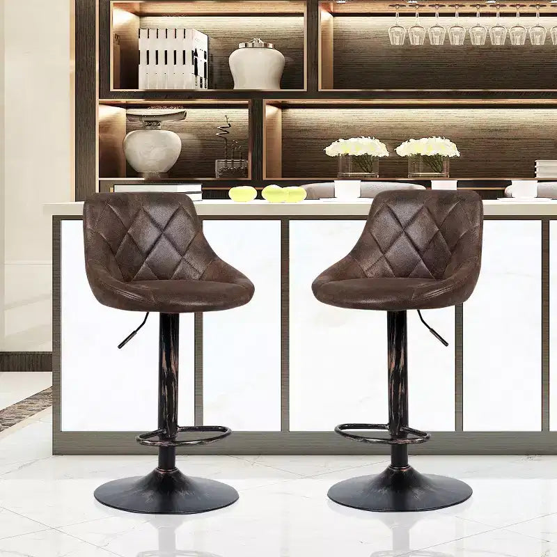 Adjustable Bar Stools Swivel Bar Chairs Hot-stamping Cloth Retro Brown Low Back