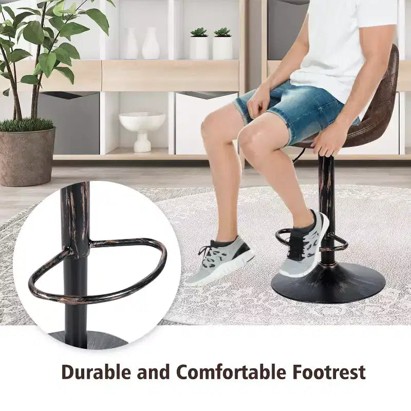 Adjustable Bar Stools Swivel Bar Chairs Hot-stamping Cloth Retro Brown Low Back