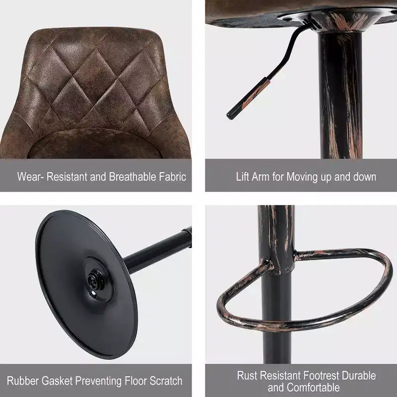 Adjustable Bar Stools Swivel Bar Chairs Hot-stamping Cloth Retro Brown Low Back