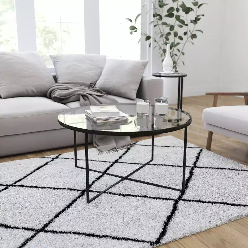 Coffee Table with Round Cross Brace Frame