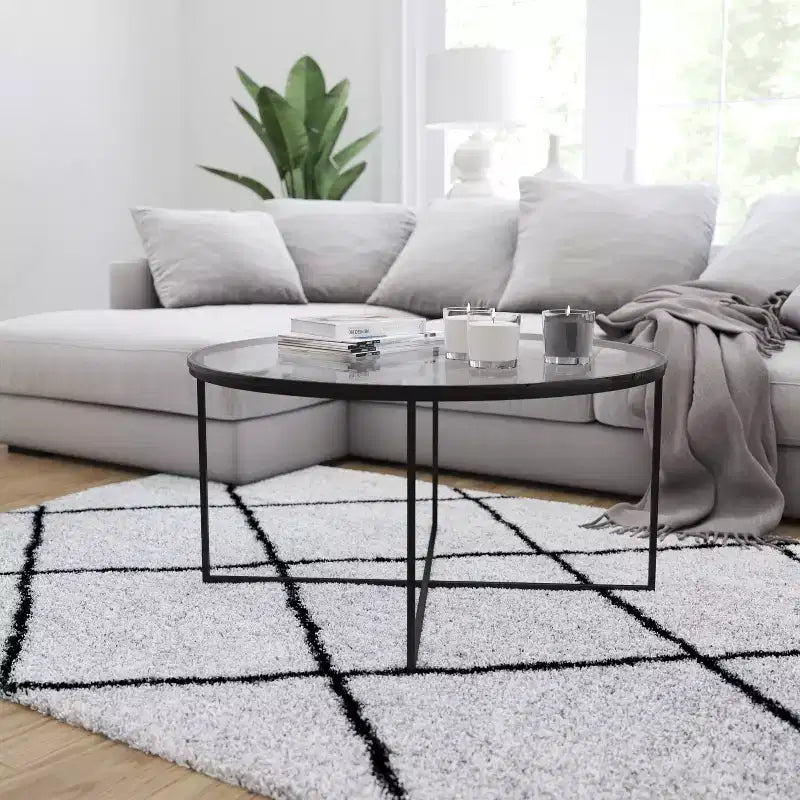 Coffee Table with Round Cross Brace Frame