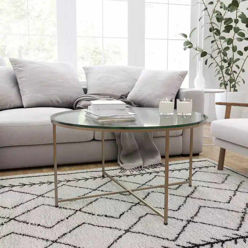 Coffee Table with Round Cross Brace Frame