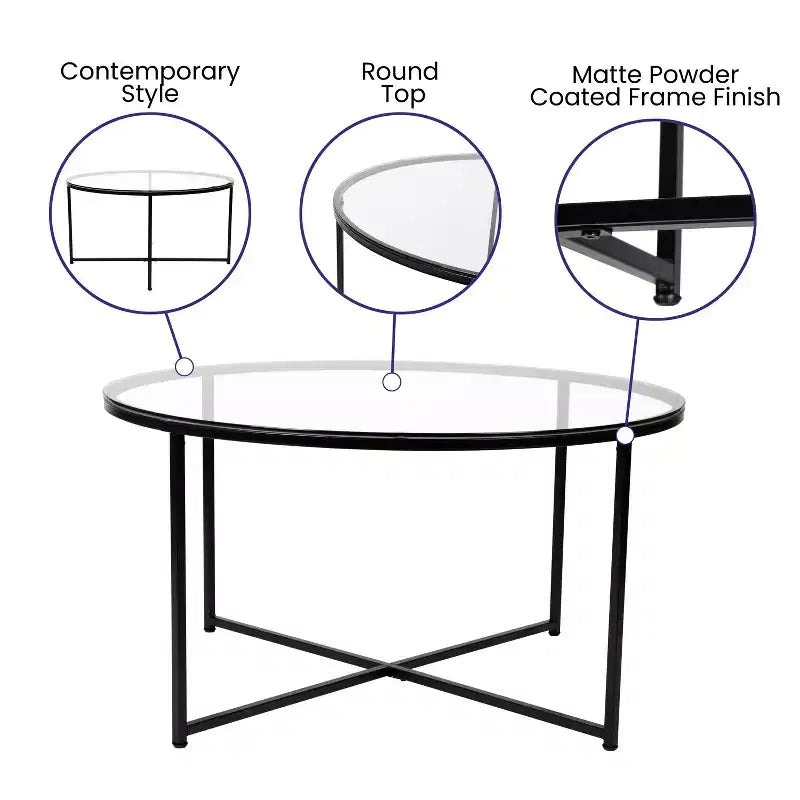 Coffee Table with Round Cross Brace Frame
