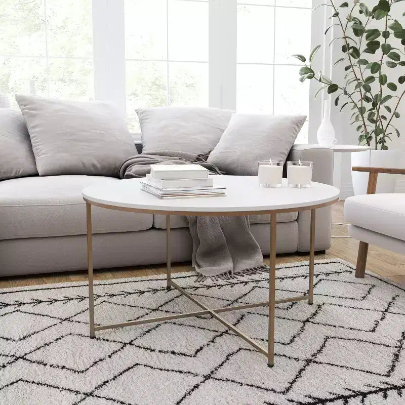 Coffee Table with Round Cross Brace Frame