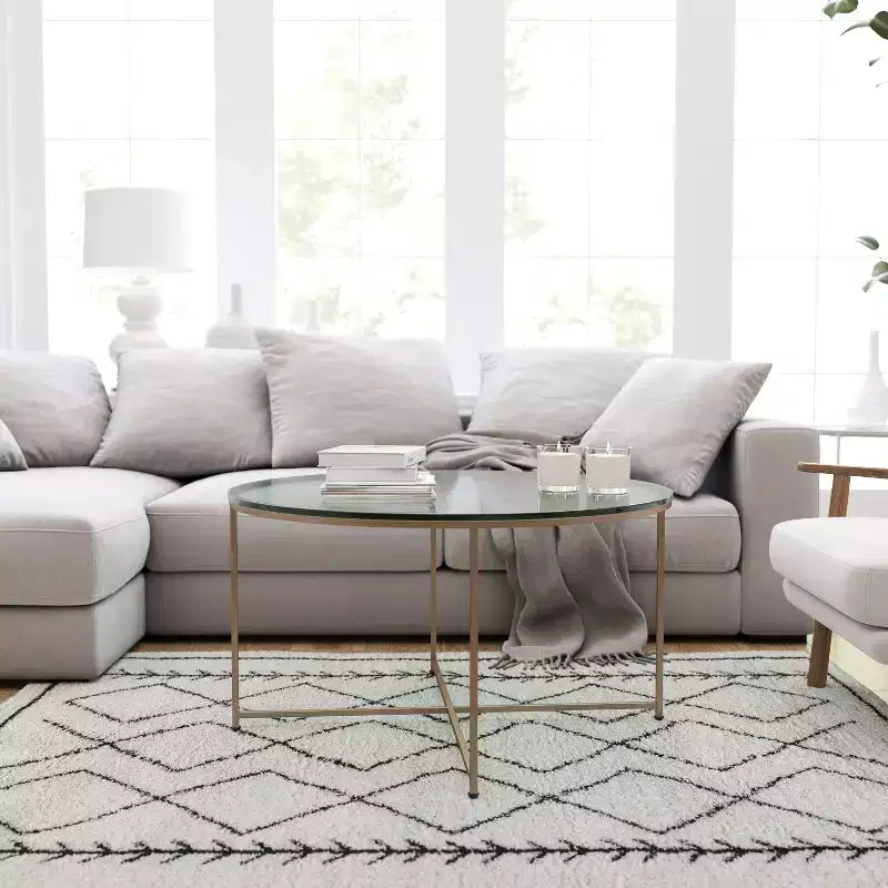 Coffee Table with Round Cross Brace Frame