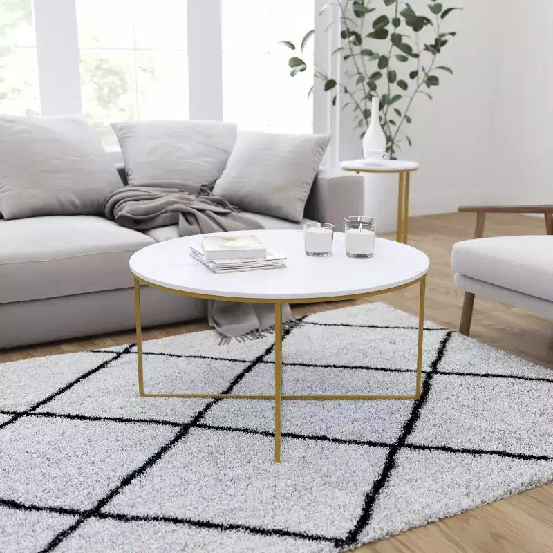 Coffee Table with Round Cross Brace Frame