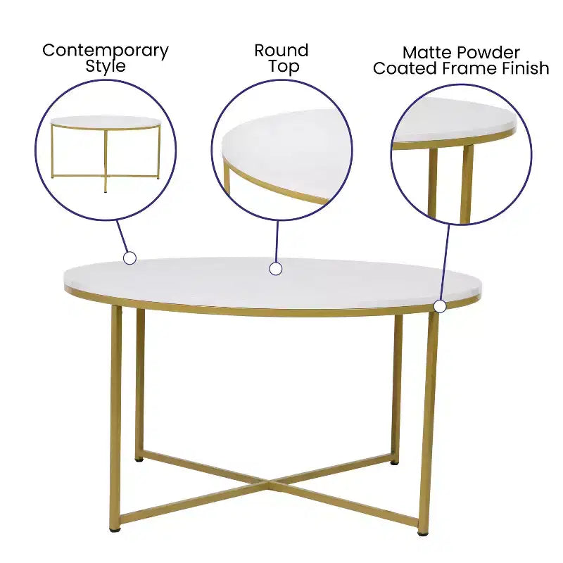 Coffee Table with Round Cross Brace Frame