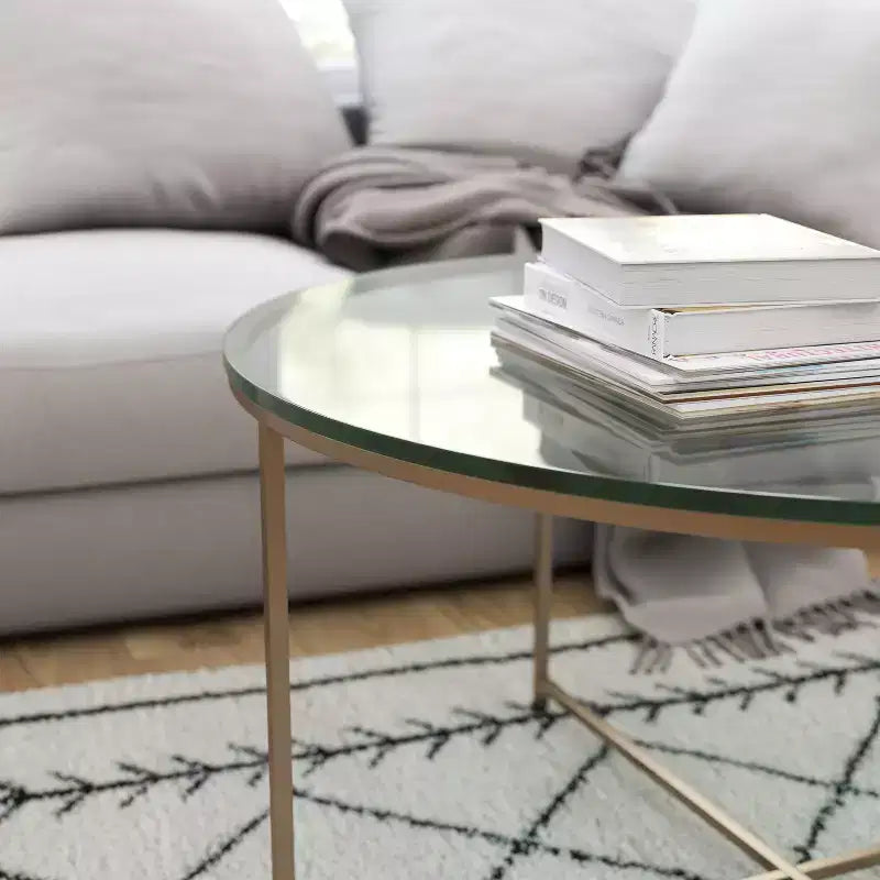 Coffee Table with Round Cross Brace Frame