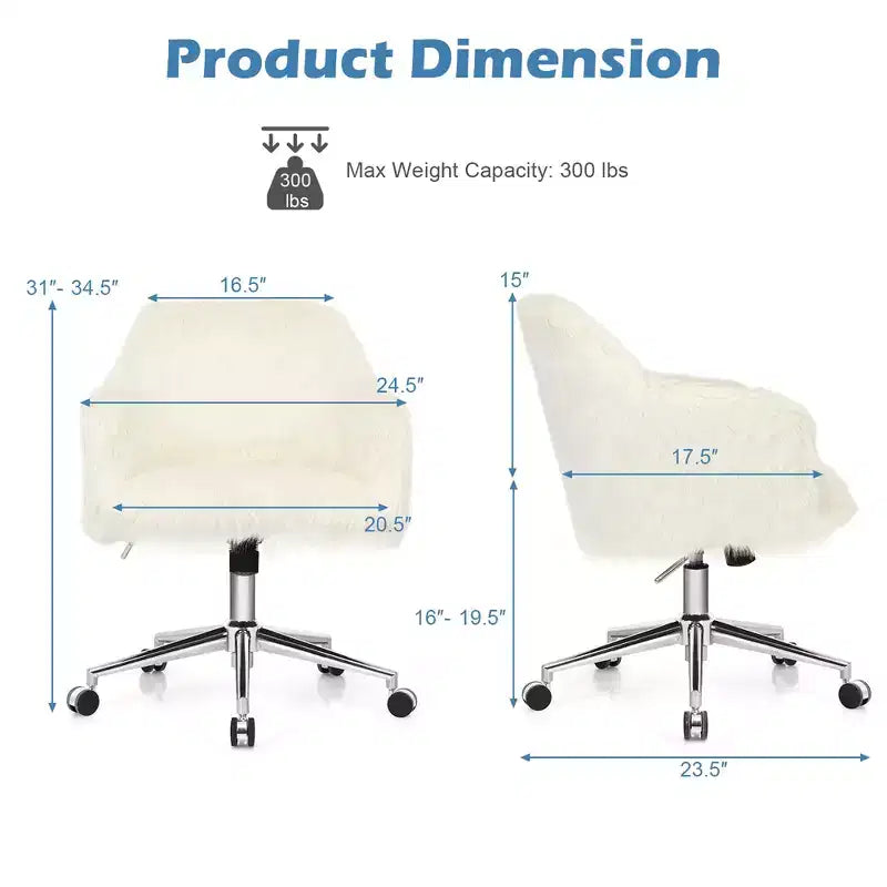 Synthetic Swivel Office Chair Adjustable Task Chair Fluffy Vanity Chair