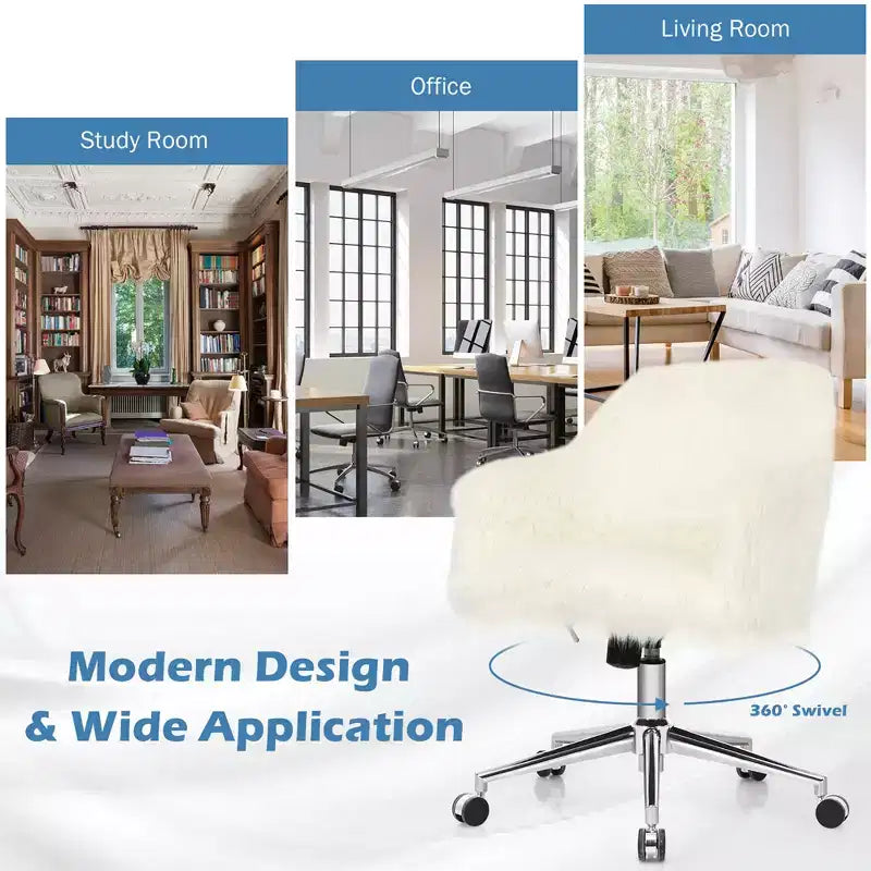 Synthetic Swivel Office Chair Adjustable Task Chair Fluffy Vanity Chair