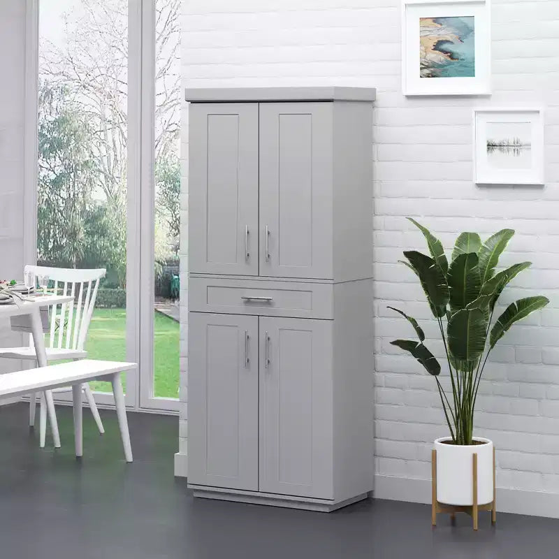 Tall Kitchen Pantry Freestanding Cabinet Cupboard with Doors and Drawer, Adjustable Shelving