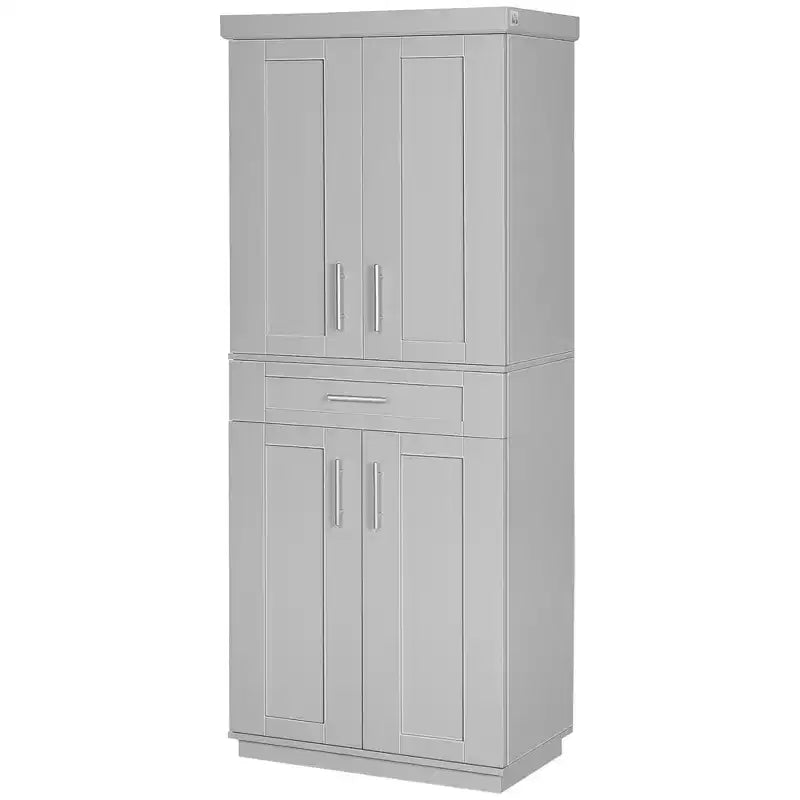 Tall Kitchen Pantry Freestanding Cabinet Cupboard with Doors and Drawer, Adjustable Shelving