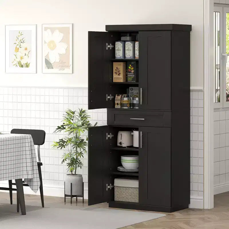 Tall Kitchen Pantry Freestanding Cabinet Cupboard with Doors and Drawer, Adjustable Shelving