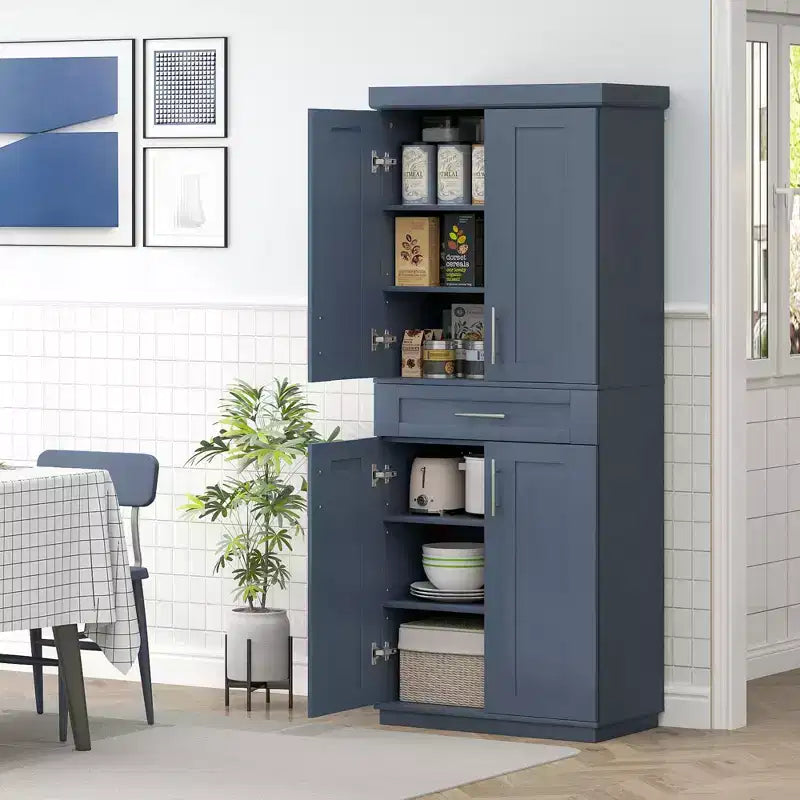 Tall Kitchen Pantry Freestanding Cabinet Cupboard with Doors and Drawer, Adjustable Shelving