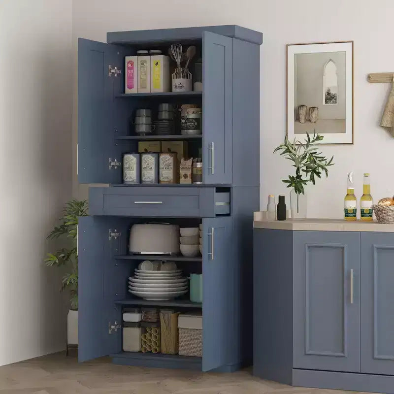 Tall Kitchen Pantry Freestanding Cabinet Cupboard with Doors and Drawer, Adjustable Shelving