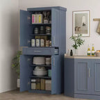 Grand garde-manger de cuisine, armoire sur pied avec portes et tiroir, étagères réglables