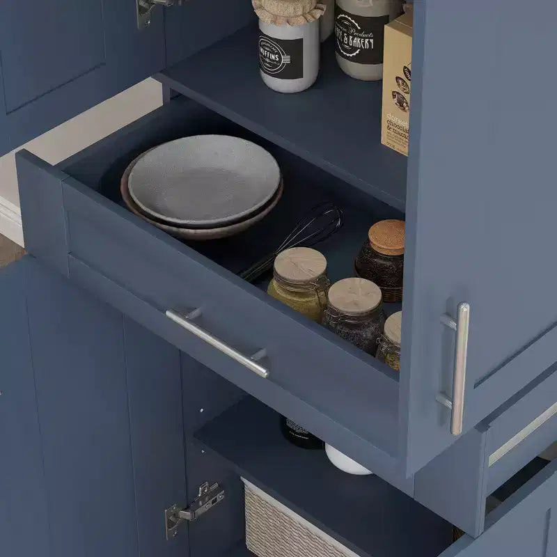 Tall Kitchen Pantry Freestanding Cabinet Cupboard with Doors and Drawer, Adjustable Shelving