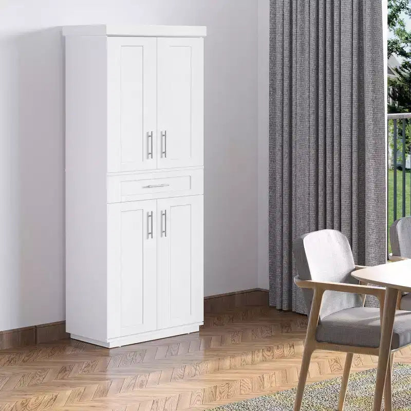 Tall Kitchen Pantry Freestanding Cabinet Cupboard with Doors and Drawer, Adjustable Shelving