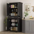 Grand garde-manger de cuisine, armoire sur pied avec portes et tiroir, étagères réglables