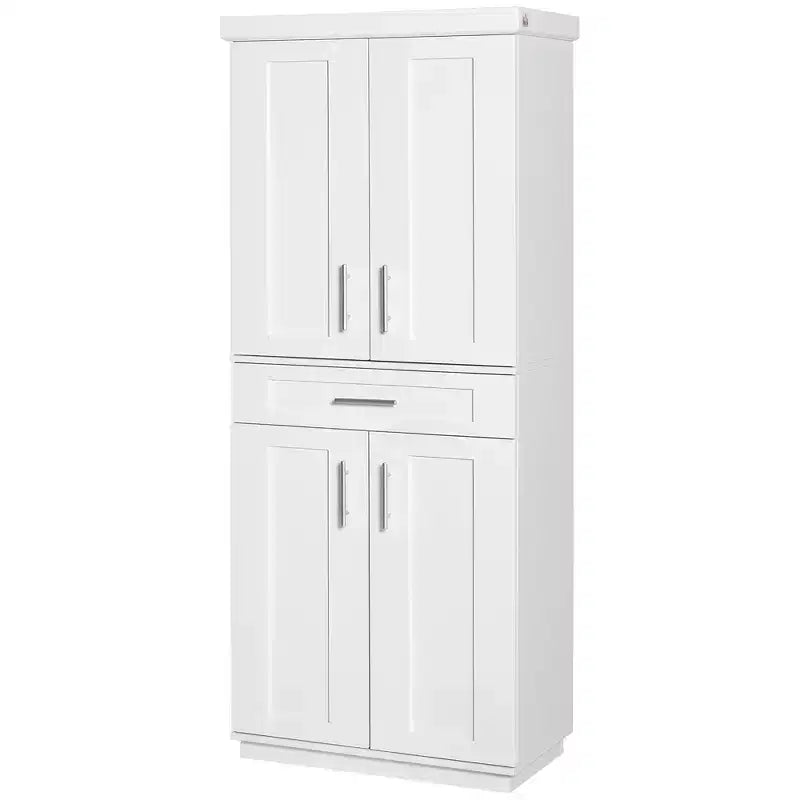 Tall Kitchen Pantry Freestanding Cabinet Cupboard with Doors and Drawer, Adjustable Shelving