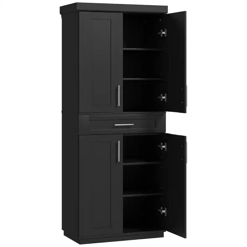 Tall Kitchen Pantry Freestanding Cabinet Cupboard with Doors and Drawer, Adjustable Shelving