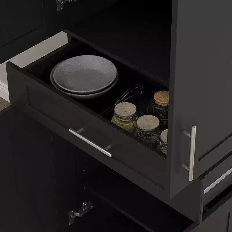 Tall Kitchen Pantry Freestanding Cabinet Cupboard with Doors and Drawer, Adjustable Shelving