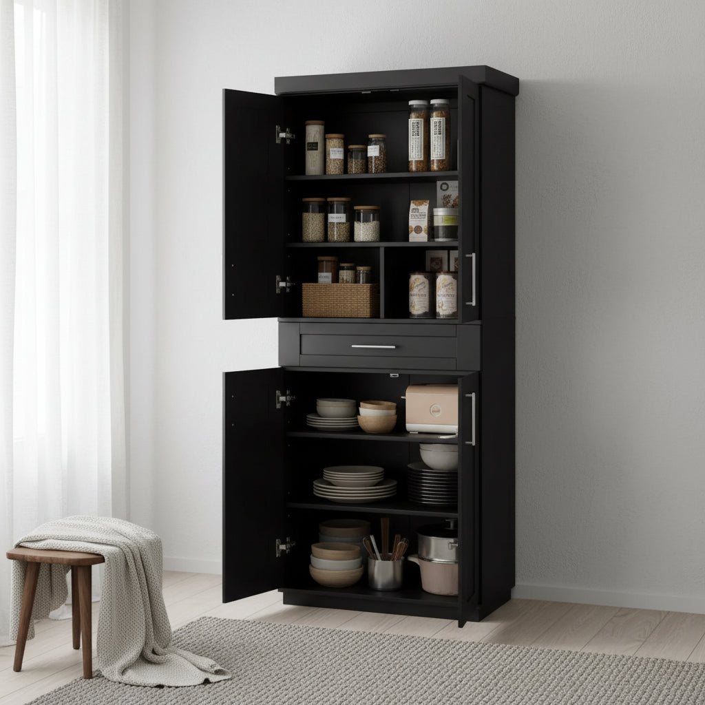 HOMCOM Tall Kitchen Pantry Freestanding Cabinet Cupboard with Doors and Drawer, Adjustable Shelving