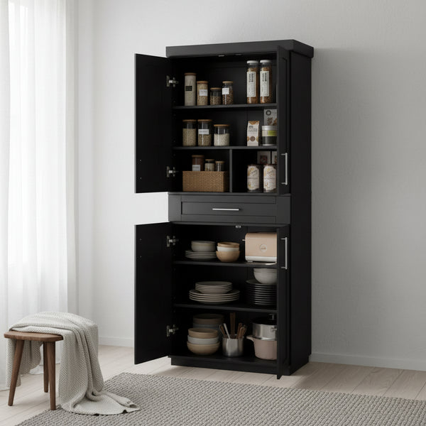 HOMCOM Tall Kitchen Pantry Freestanding Cabinet Cupboard with Doors and Drawer, Adjustable Shelving