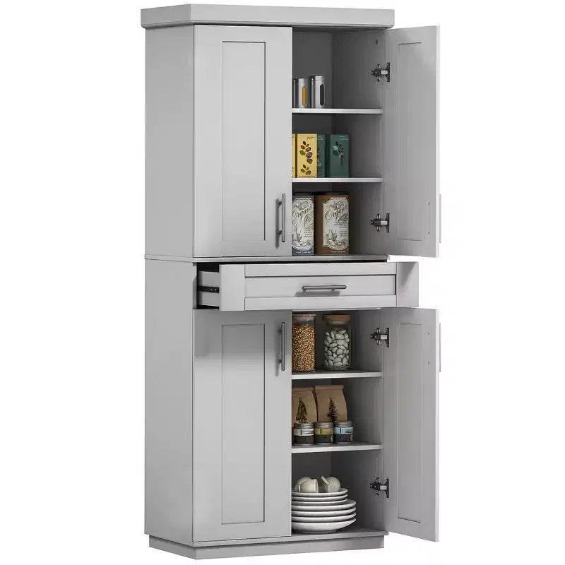 Tall Kitchen Pantry Freestanding Cabinet Cupboard with Doors and Drawer, Adjustable Shelving