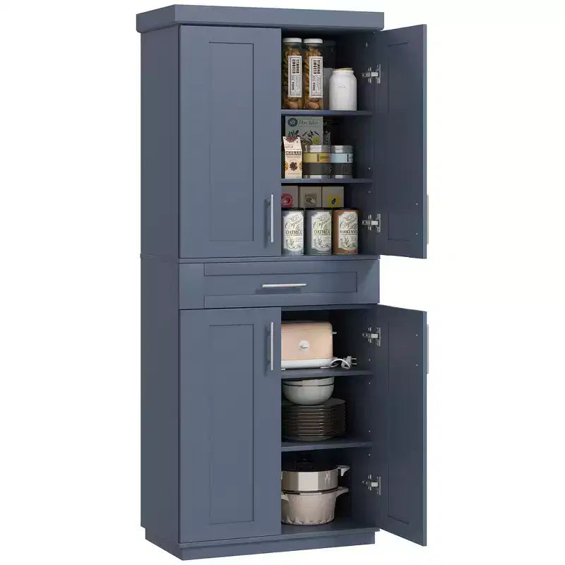 Tall Kitchen Pantry Freestanding Cabinet Cupboard with Doors and Drawer, Adjustable Shelving