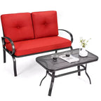 Costway Ensemble mobilier de jardin 2 pièces Banc de canapé avec table basse et coussins