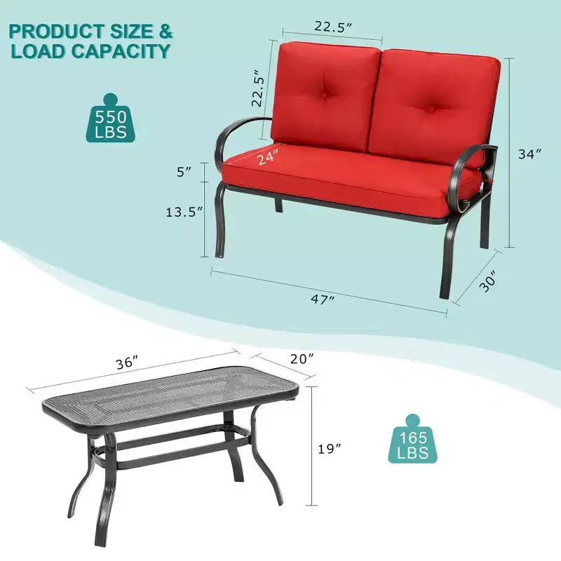 Costway Ensemble mobilier de jardin 2 pièces Banc de canapé avec table basse et coussins