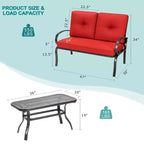 Costway Ensemble mobilier de jardin 2 pièces Banc de canapé avec table basse et coussins