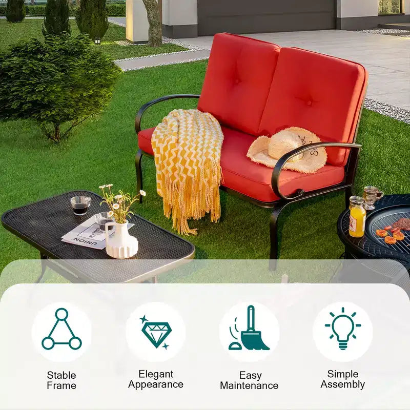 Costway Ensemble mobilier de jardin 2 pièces Banc de canapé avec table basse et coussins