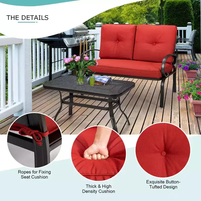 Costway Ensemble mobilier de jardin 2 pièces Banc de canapé avec table basse et coussins