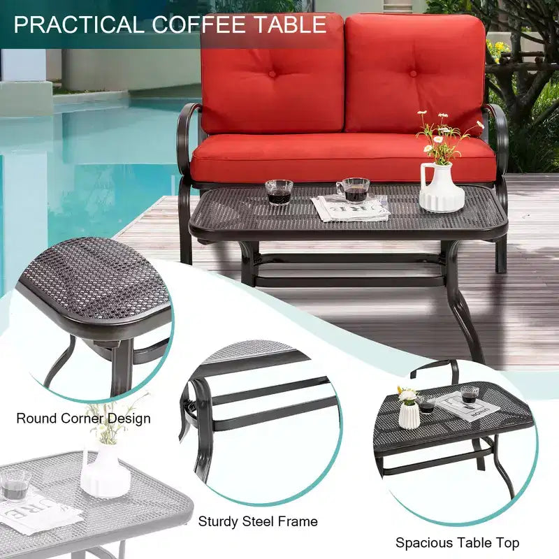 Costway Ensemble mobilier de jardin 2 pièces Banc de canapé avec table basse et coussins