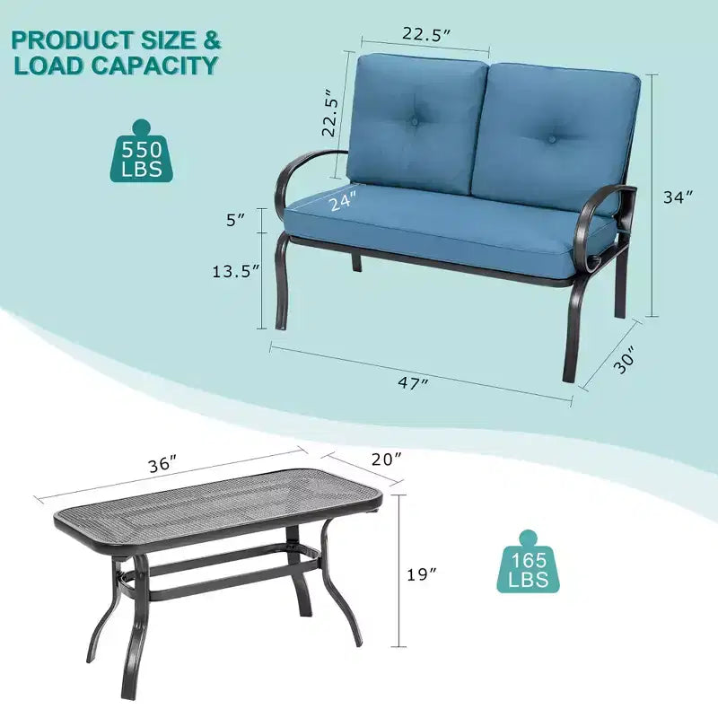 Costway Ensemble mobilier de jardin 2 pièces Banc de canapé avec table basse et coussins
