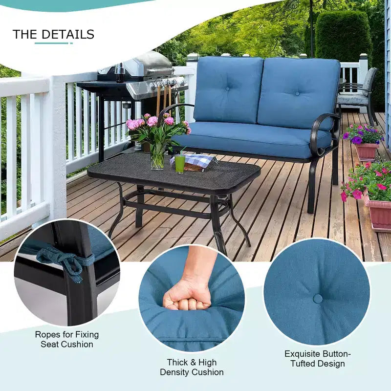 Costway Ensemble mobilier de jardin 2 pièces Banc de canapé avec table basse et coussins