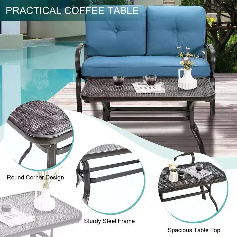 Costway Ensemble mobilier de jardin 2 pièces Banc de canapé avec table basse et coussins