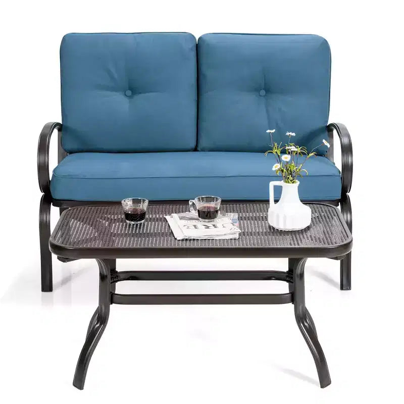 Costway Ensemble mobilier de jardin 2 pièces Banc de canapé avec table basse et coussins