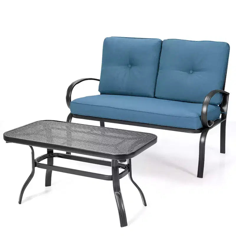 Costway Ensemble mobilier de jardin 2 pièces Banc de canapé avec table basse et coussins