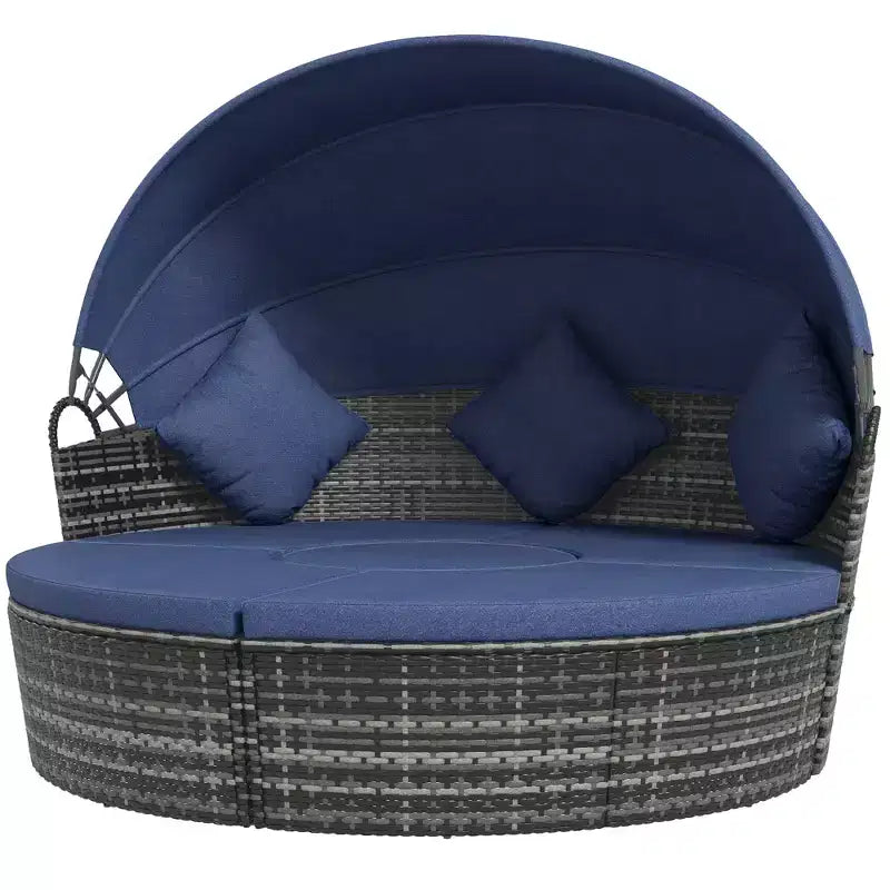 Lit de repos rond Outsunny, ensemble de canapé conversationnel ou de lit de soleil d'extérieur en rotin et osier rembourré de 4 pièces avec auvent