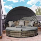 Lit de repos rond Outsunny, ensemble de canapé conversationnel ou de lit de soleil d'extérieur en rotin et osier rembourré de 4 pièces avec auvent